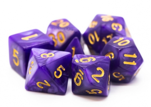 Old School RPG Dice Set: Pearl Drop - Purple w/ Gold (7)