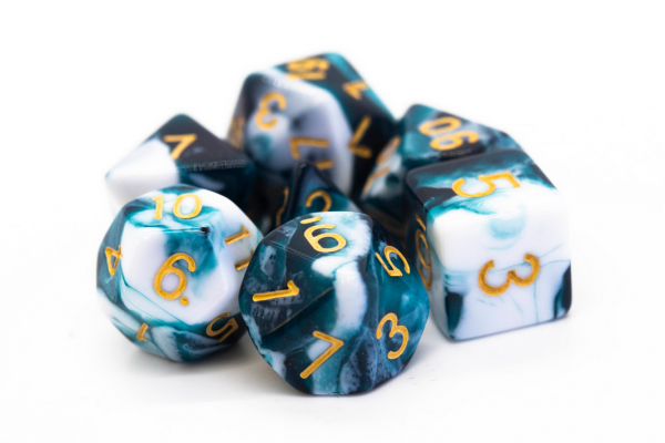 Old School RPG Dice Set: Vorpal - Dark Blue & White w/ Gold (7)