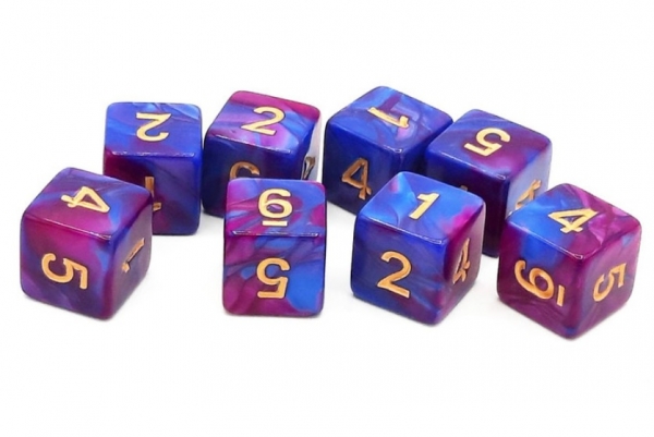 Old School D6 Dice Set: Vorpal - Lavender & Blue w/ Gold (8)