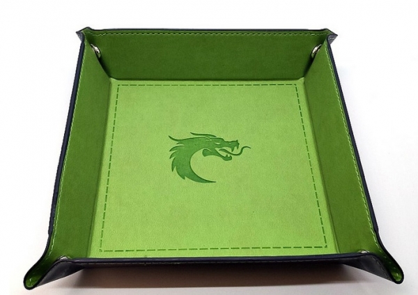 Old School Dice: RPG Dice Rolling Tray - Square Green with Blue Black