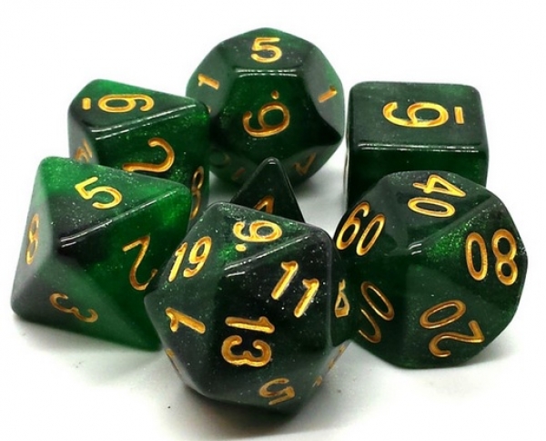 Old School RPG Dice Set: Galaxy - Green & Black (7)