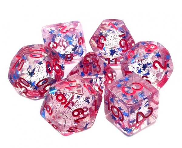 Old School RPG Dice Set: Infused - Blue Stars with Red (7)