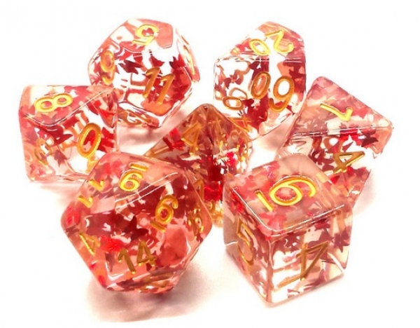 Old School RPG Dice Set: Infused - Red Butterfly with Gold (7)