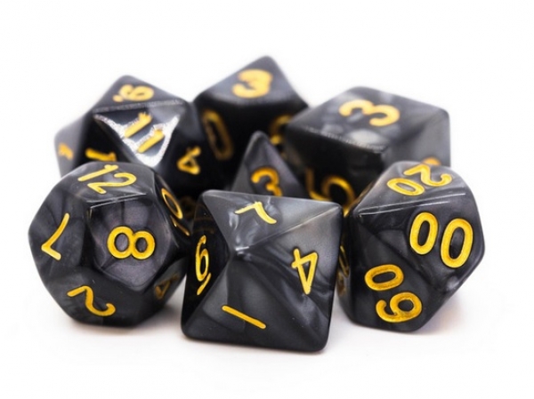 Old School RPG Dice Set: Pearl Drop - Black with Gold (7)