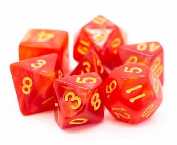 Old School RPG Dice Set: Pearl Drop - Red with Gold (7)