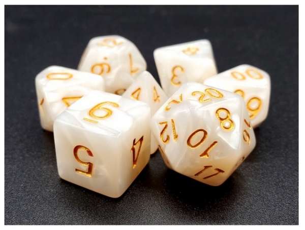 Old School RPG Dice Set: Pearl Drop - White with Gold (7)
