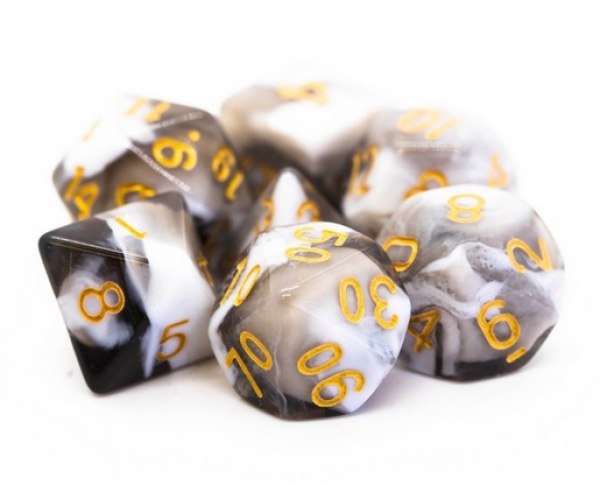 Old School RPG Dice Set: Vorpal - Black & White with Gold (7)