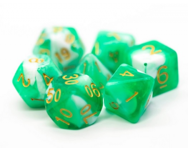 Old School RPG Dice Set: Vorpal - Cyan & White with Gold (7)