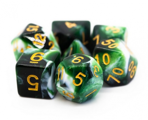 Old School RPG Dice Set: Vorpal - Green & White with Gold (7)