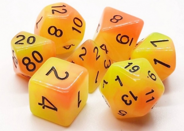 Old School RPG Dice Set: Glow Dice - Orange & Yellow (7)