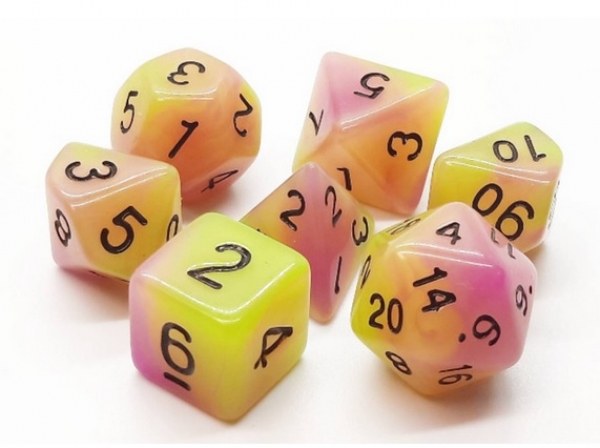 Old School RPG Dice Set: Glow Dice - Yellow & Purple (7)