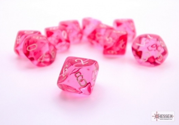Chessex Translucent Pink/White Set of Ten d10s
