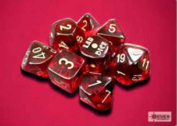 Chessex Lab Dice 7: Translucent Polyhedral Crimson/gold 7-Die Set (with bonus die)