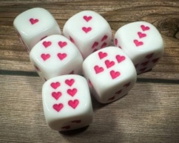 Chessex RPG Dice Singles: Heart 16mm Opaque White/Pink d6 (1)