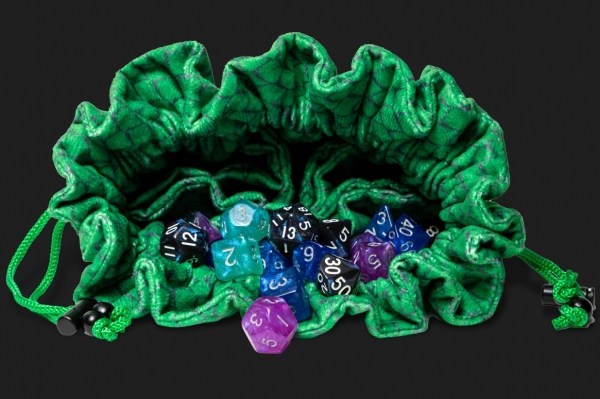 Dragon Storm Velvet Compartment Dice Bag: Green Dragon Scales