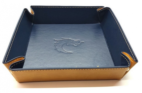 Old School Dice: RPG Dice Rolling Tray - Square Tan with Blue Back