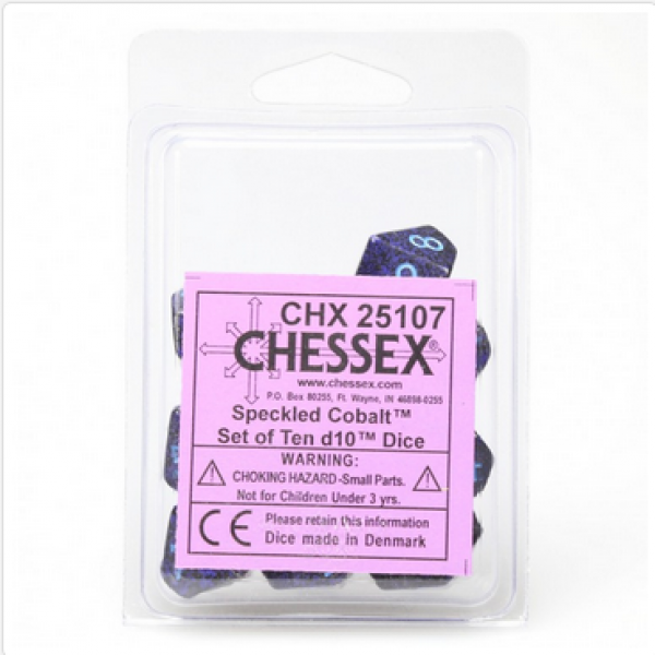 Chessex Dice Sets: Cobalt Speckled d10 Set clamshell (10)