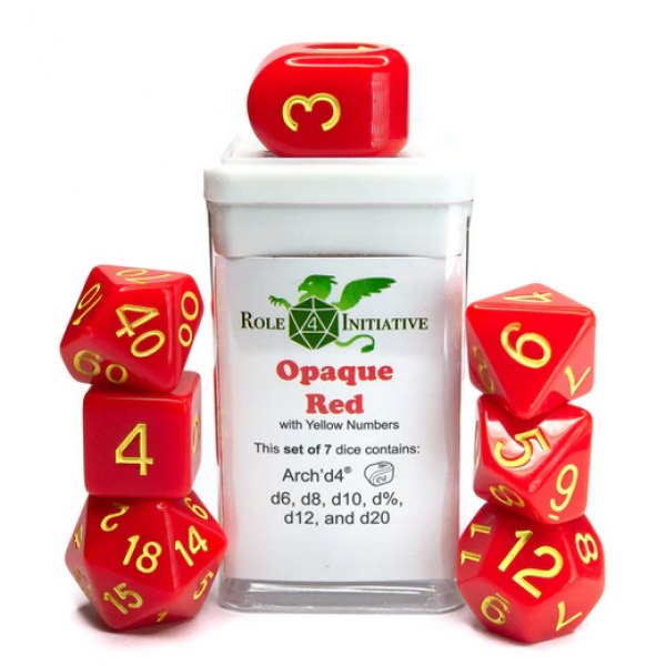 Polyhedral Dice Set: Opaque Red/Yellow dice w/ Archd4 & Balanced20 (7)