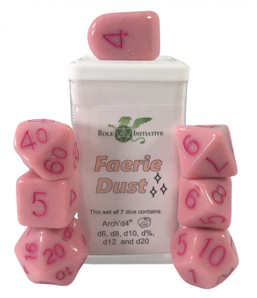 Polyhedral Dice Set: Opaque Faerie Dust dice w/ Archd4 & Balanced20 (7)