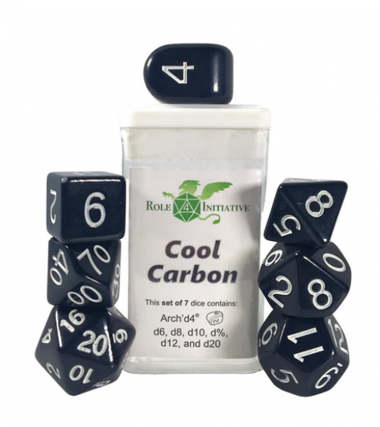 Polyhedral Dice Set: Opaque Cool Carbon dice w/ Archd4 & Balanced20 (7)