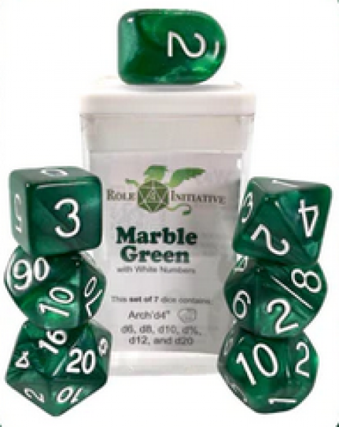 Polyhedral Dice Set: Marble Green dice w/ Archd4 & Balanced20 (7)