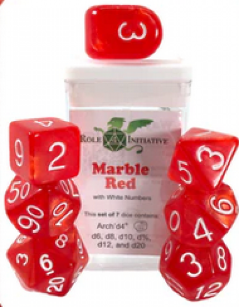 Polyhedral Dice Set: Marble Red dice w/ Archd4 & Balanced20 (7)