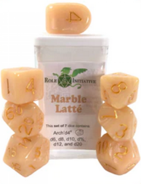 Polyhedral Dice Set: Marble Latte dice w/ Archd4 & Balanced20 (7)