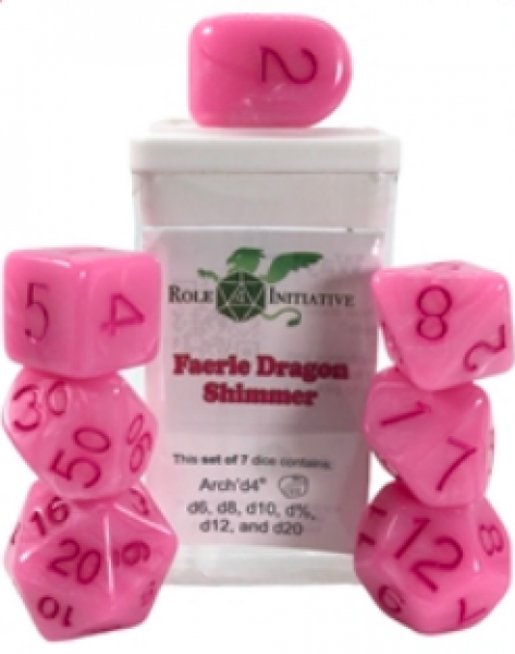 Polyhedral Dice Set: Faerie Dragon Shimmer dice w/ Archd4 & Balanced20 (7)