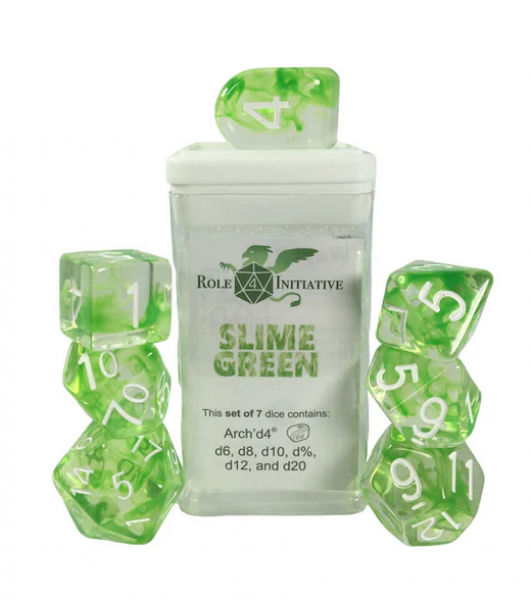 Polyhedral Dice Set: Diffusion Slime Green dice w/ Archd4 & Balanced20 (7)