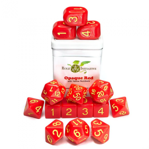 Polyhedral Dice Set: Opaque Red/Yellow dice w/ Archd4 & Balanced20 (15)