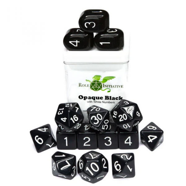 Polyhedral Dice Set: Opaque Black/White dice w/ Archd4 & Balanced20 (15)