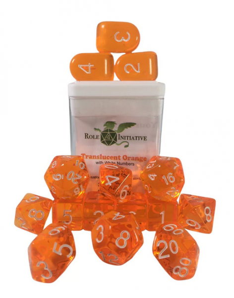 Polyhedral Dice Set: Translucent Orange/White dice w/ Archd4 & Balanced20 (15)