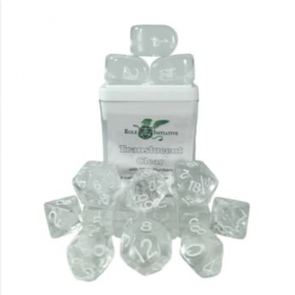 Polyhedral Dice Set: Translucent Clear dice w/ Archd4 & Balanced20 (15)