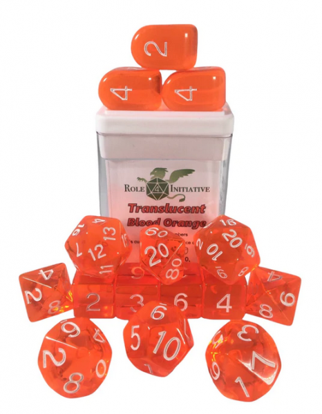 Polyhedral Dice Set: Translucent Blood Orange/White dice w/ Archd4 & Balanced20 (15)