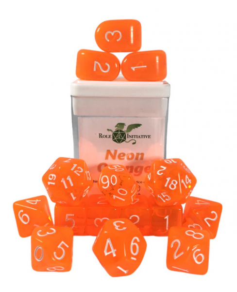 Polyhedral Dice Set: Translucent Neon Orange dice w/ Archd4 & Balanced20 (15)