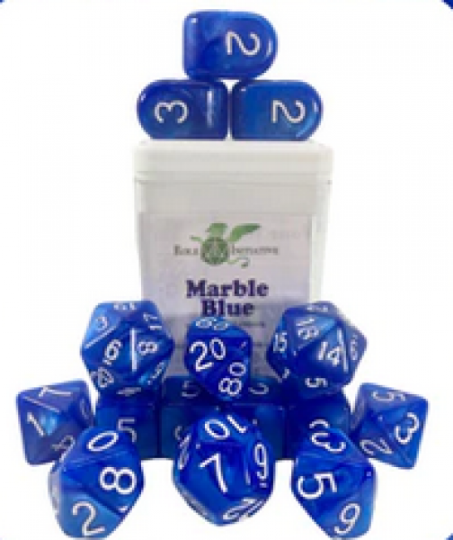 Polyhedral Dice Set: Marble Blue dice w/ Archd4 & Balanced20 (15)