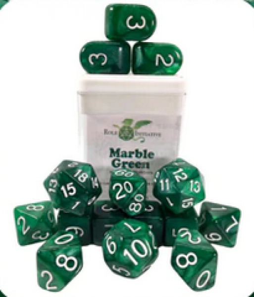 Polyhedral Dice Set: Marble Green dice w/ Archd4 & Balanced20 (15)