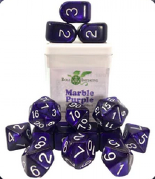 Polyhedral Dice Set: Marble Purple dice w/ Archd4 & Balanced20 (15)