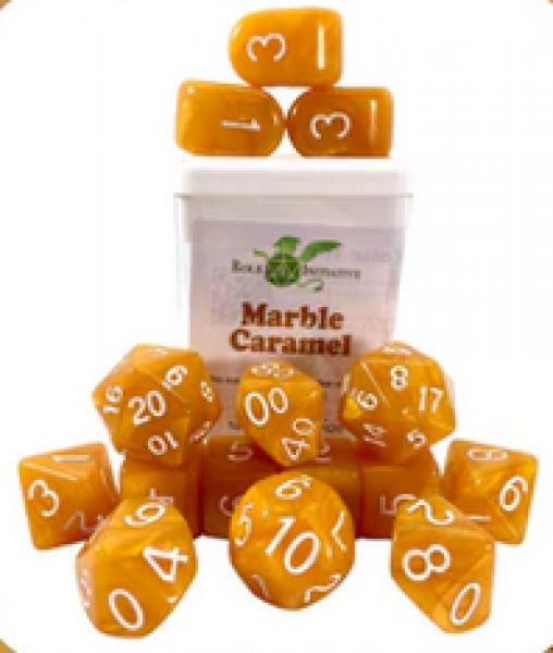 Polyhedral Dice Set: Marble Caramel dice w/ Archd4 & Balanced20 (15)