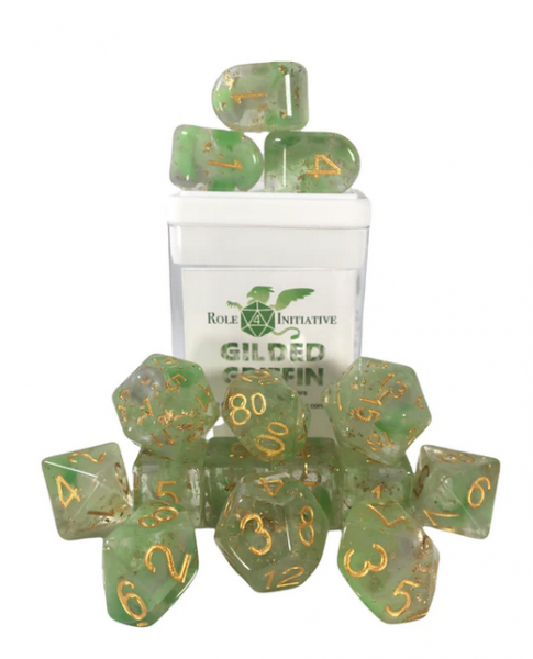 Polyhedral Dice Set: Diffusion Gilded Griffin dice w/ Archd4 & Balanced20 (15)