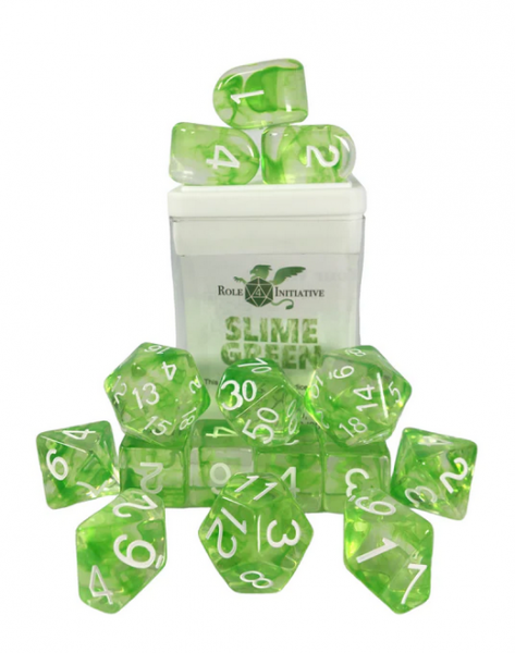 Polyhedral Dice Set: Diffusion Slime Green dice w/ Archd4 & Balanced20 (15)