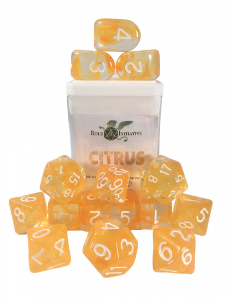 Polyhedral Dice Set: Diffusion Citrus w/ White Numbers and Archd d4 (15)