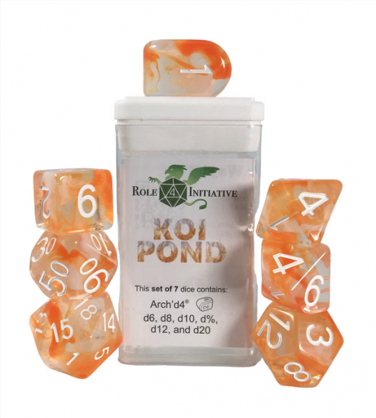Polyhedral Dice Set: Diffusion Koi Pond dice w/ Archd4 & Balanced20 (7)