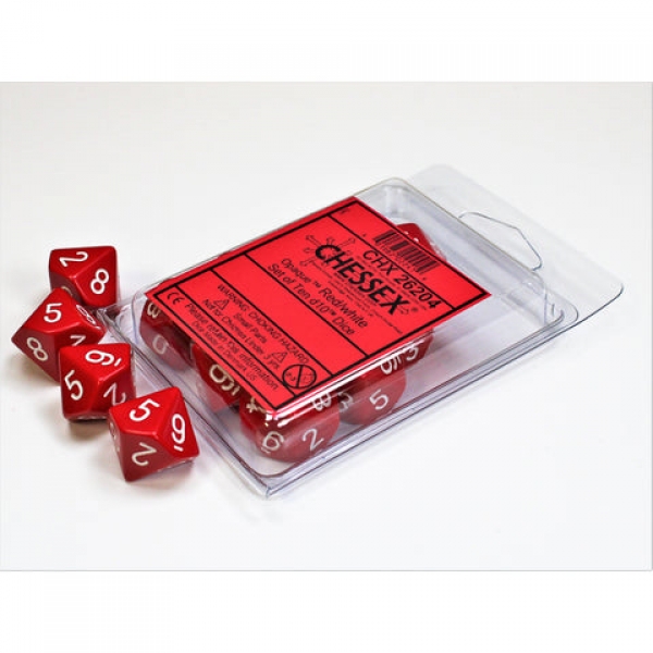 Chessex Dice Sets: Red/White Opaque d10 Set (10)