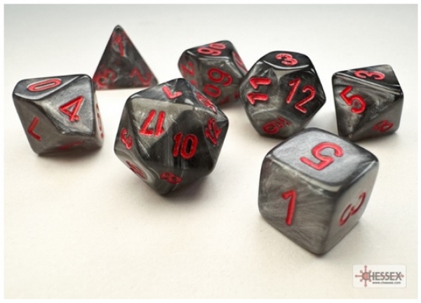 Chessex Dice Sets: Velvet Mini-Polyhedral Black/Red 7-Die Set