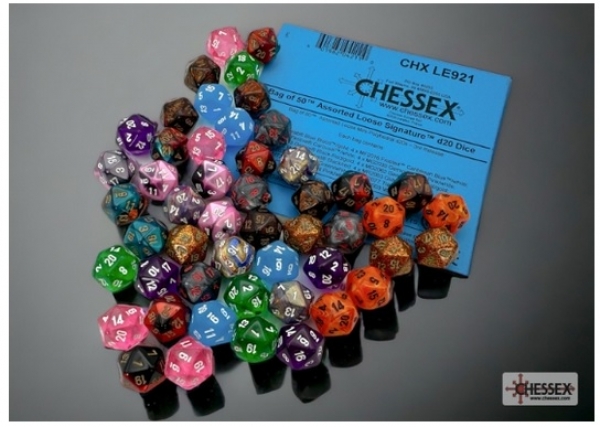 Chessex Bulk Dice: Bag of 50 Assorted Loose Mini-Polyhedral d20s - 3rd Release