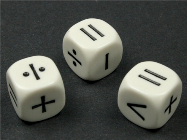 Math Operator 6 Function 16mm d6 White/black (- + - x / = >) (1)