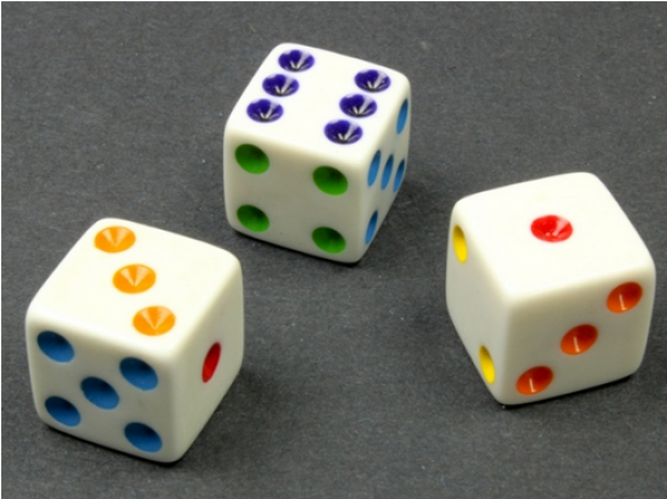 16mm Opaque d6 White/Multi-colored pips (1)