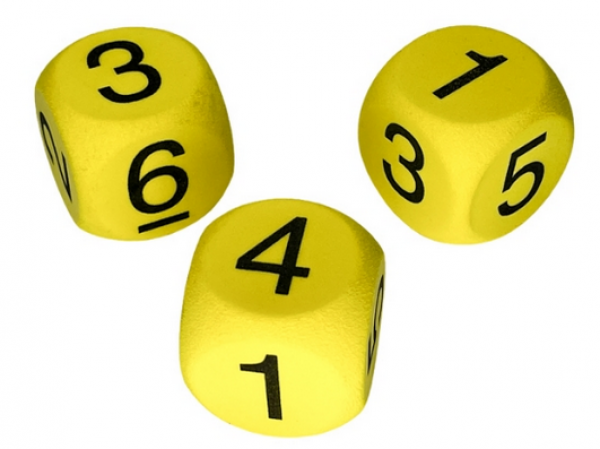 50mm d6 Foam Round Cornered Numbered Yellow/black (1)