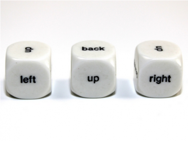 Direction 16mm d6 White/black - Up Down Left Right Back Forward (1)
